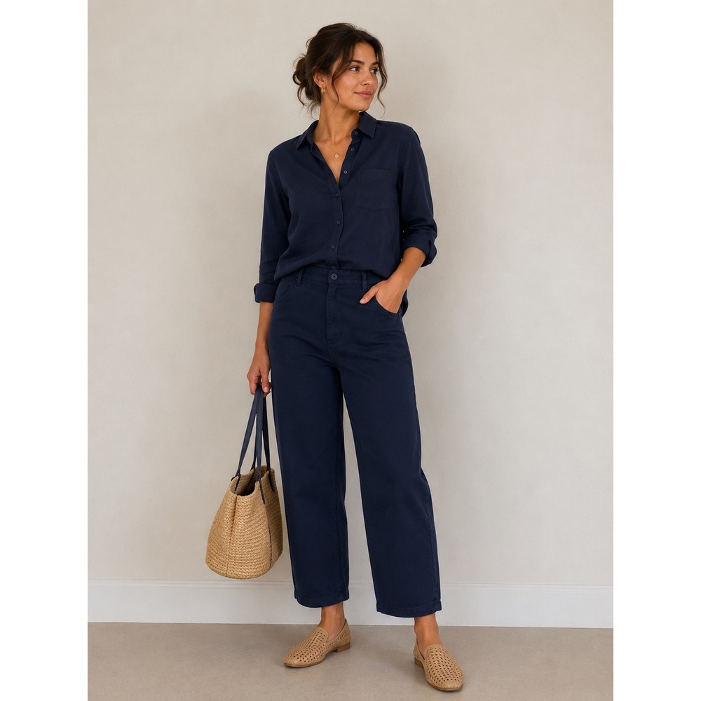 Vintage Eddie Bauer Navy Blue Stretch Chino Pants Women Size 12 Straight Leg